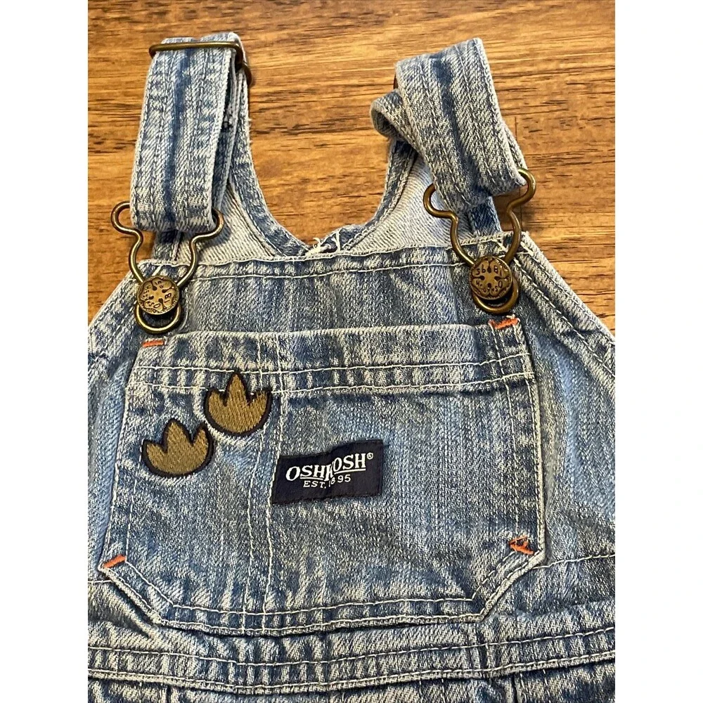 OshKosh B’Gosh Vestbak Dinosaur Footprints Denim Overalls Boys Size 18 Months